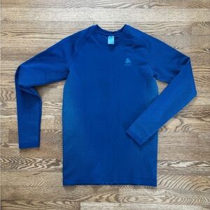 Odlo Performance Warm Eco Long Sleeve Blue Base Layer Men’s Medium *Fits Small